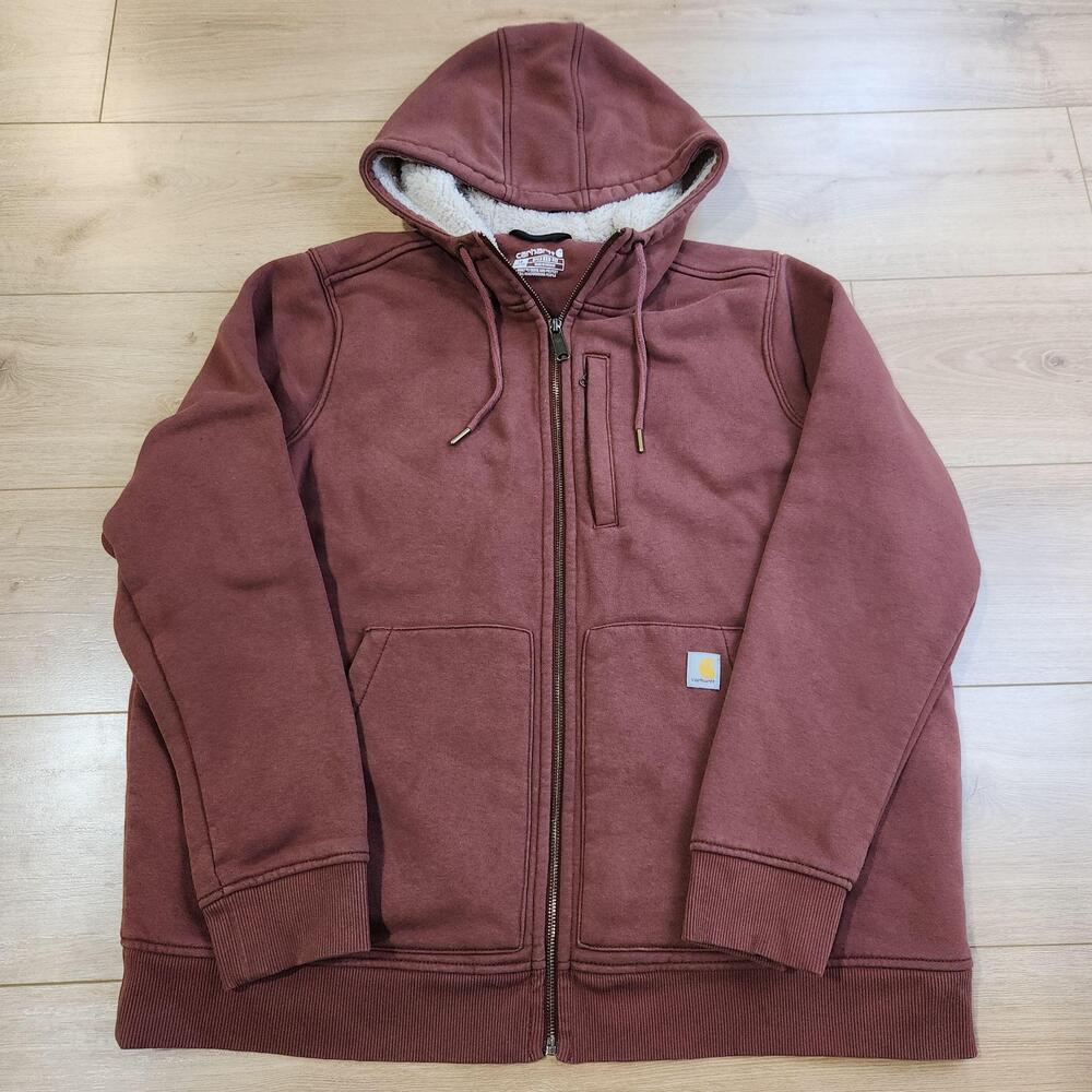 Carhartt Hoodie Sweatshirt Womens XL Relaxed Red Sherpa Lined Fleece Full Zip
